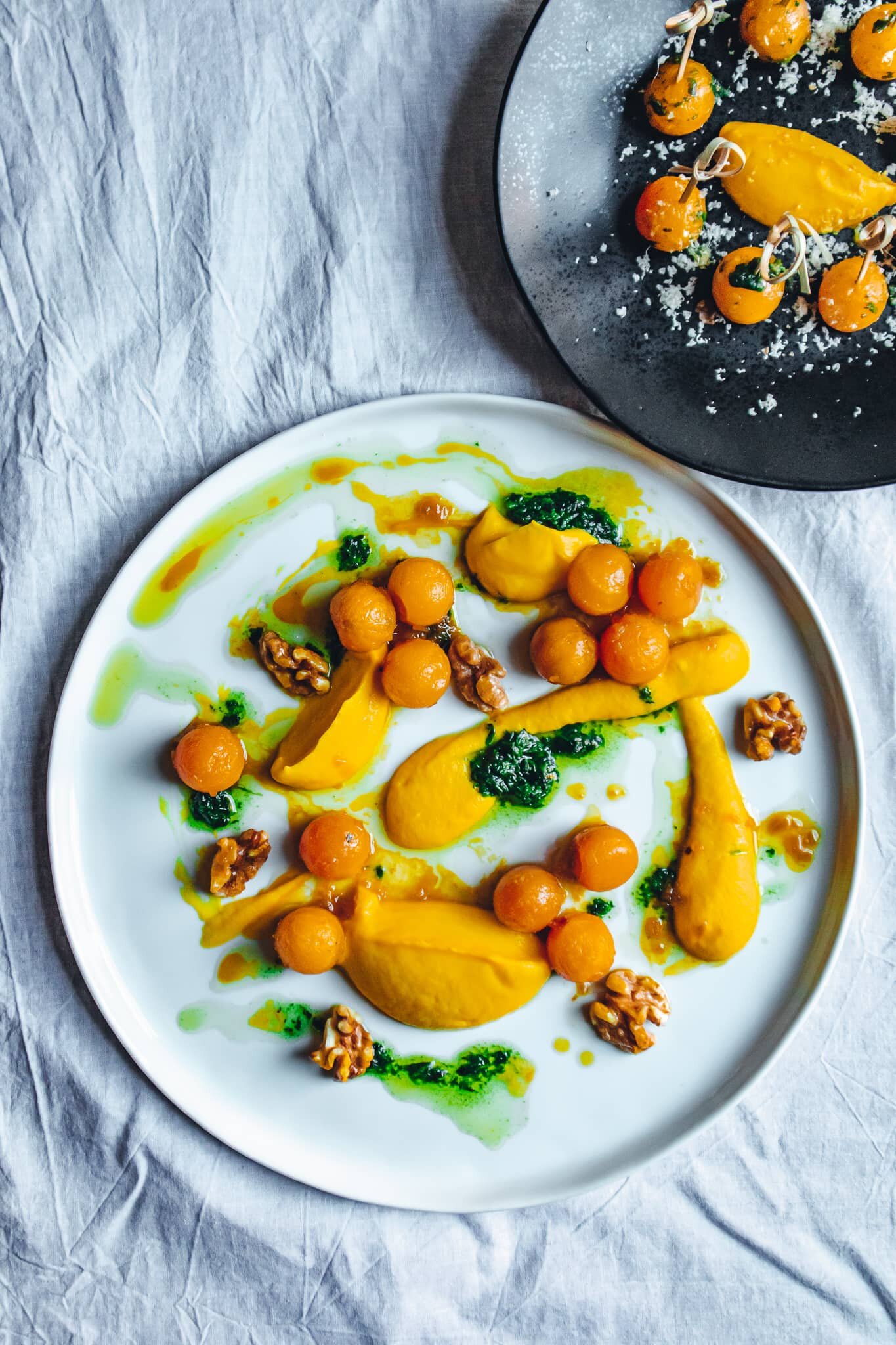 Glazed Golden Beets with Beet Purée and Parsley Pesto