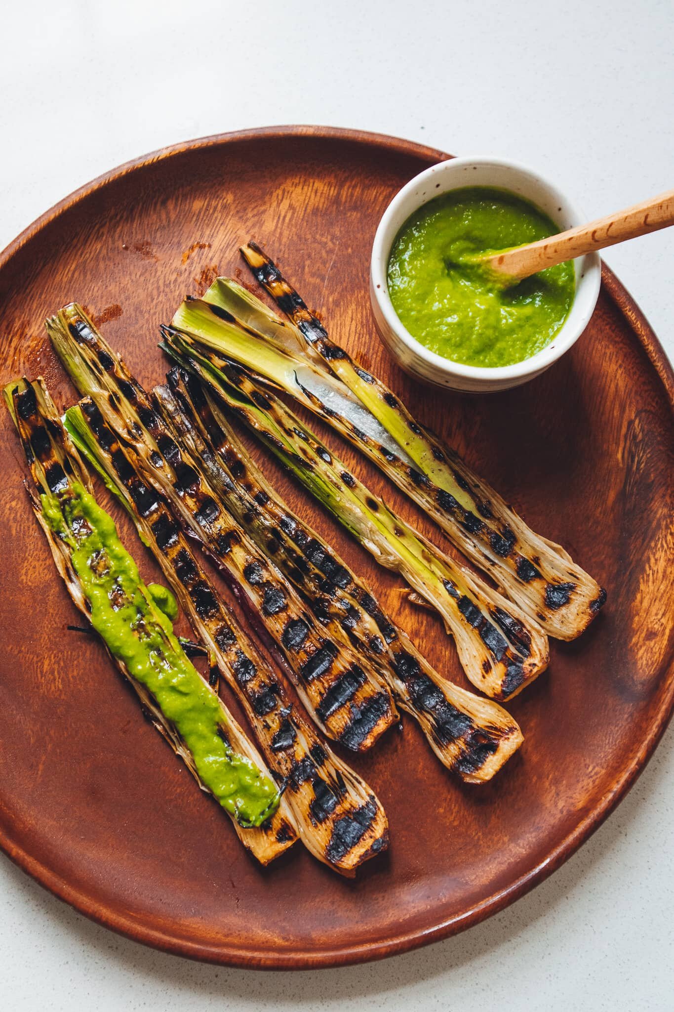Grilled Spring Onions with Green Top Dipping Sauce